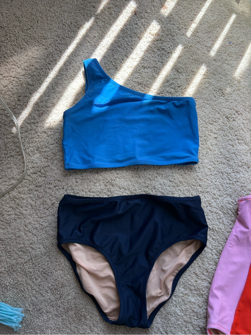 Crewcuts Blue One-Shoulder Swim Top with Navy Bottoms